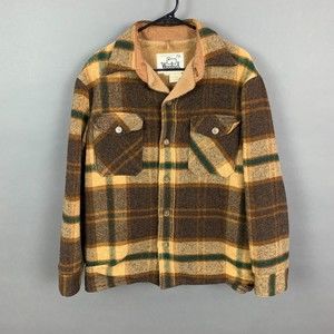 Vintage 60s 70s Woolrich Wool Plaid Fleece Lined Chore Jacket Coat Mens Large